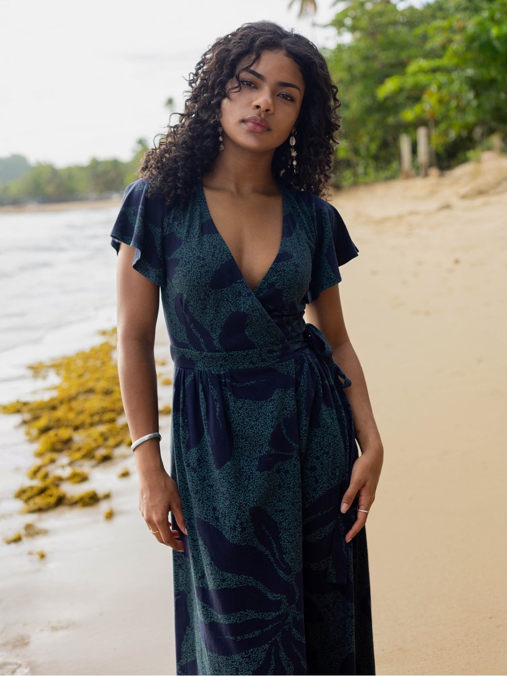 Happy Earth Isla Dress Nightbloom S/M Wrap Maxi Organic Cotton Floral